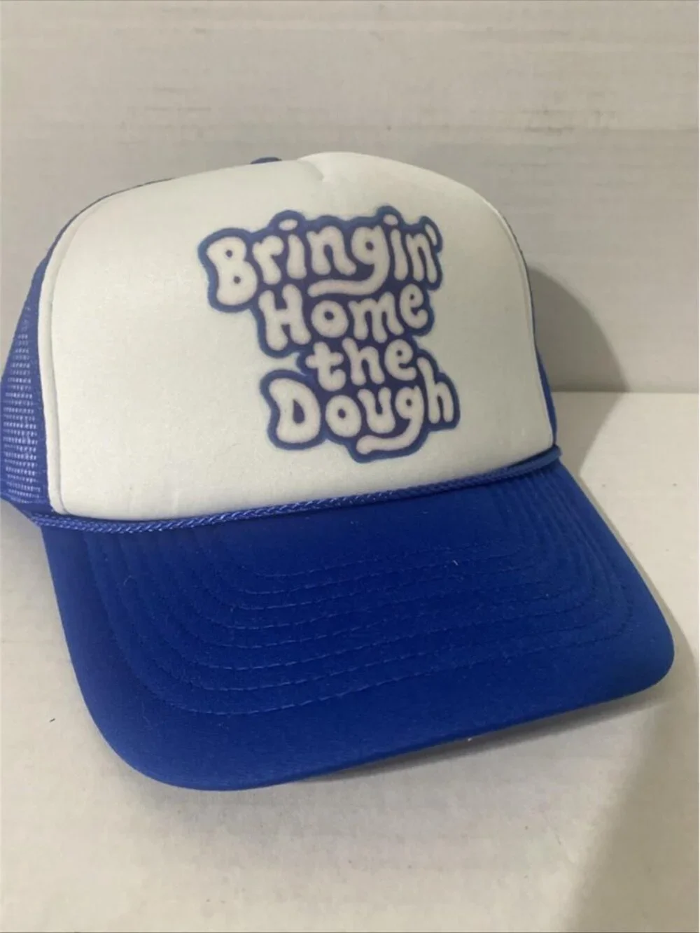 Retro Bringin Home The Dough Foam Trucker Hat Blue White Rope Snapback New 80s